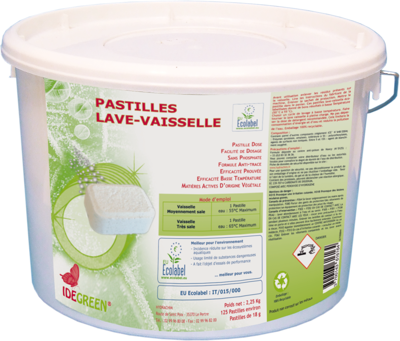 ID GREEN pastille lave vaisselle Ecolabel seau de 2,25 kg
